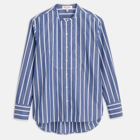 Alex Mill Eloise Bib Lightweight Wide Stripe Shirt, Navy Blue/White, Size M - Picture 4 of 15